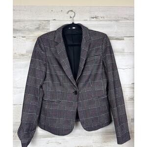 Liu Jo Womens 10 Gray Black Plaid Viscose Linen Italian Button tailored Blazer